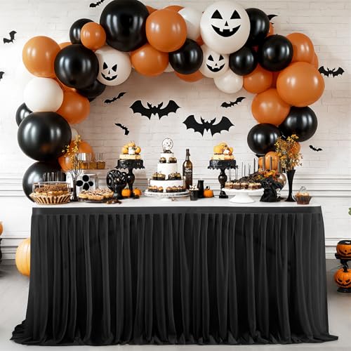 FANSU Tüll Tischrock, Party Deko Tischrock Tischröcke Tisch Rock Tischdekoration, Einfache Montage und Wiederverwendbar, für Geburtstag Kuchen Hochzeit Babyparty (9FT/275x77cm,Schwarz A) von FANSU