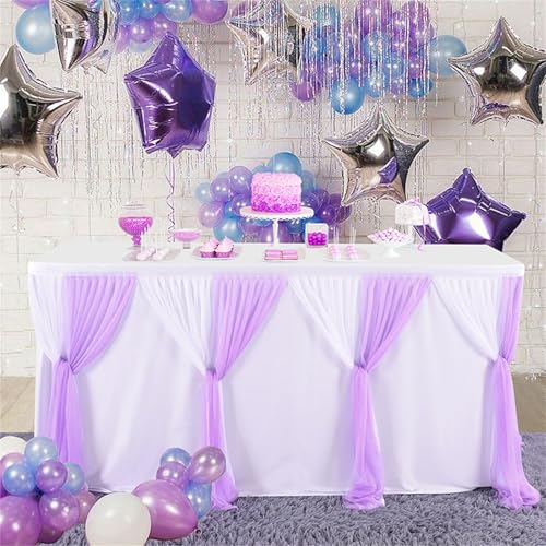 FANSU Tüll Tischrock, Party Deko Tischrock Tischröcke Tisch Rock Tischdekoration, für Geburtstag Kuchen Hochzeit Bankett Babyparty Taufe Weihnachten (14FT/427x78cm,Lila + Weiß) von FANSU