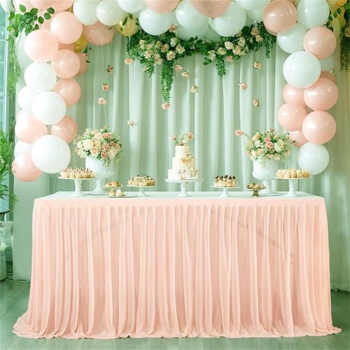 FANSU Tüll Tischrock, Tischrock Party Doppelschicht Tisch Rock Deko Tischdecke Rund Rechteckig Tischdekoration für Geburtstag Kuchen Hochzeit Babyparty Weihnachten (Blassrosa,6FT/183x75cm) von FANSU