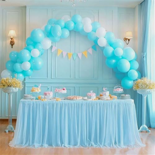 FANSU Tüll Tischrock, Tischrock Party Doppelschicht Tisch Rock Deko Tischdecke Rund Rechteckig Tischdekoration für Geburtstag Kuchen Hochzeit Babyparty Weihnachten (Hellblau,6FT/183x75cm) von FANSU