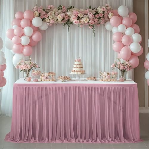 FANSU Tüll Tischrock, Tischrock Party Doppelschicht Tisch Rock Deko Tischdecke Rund Rechteckig Tischdekoration für Geburtstag Kuchen Hochzeit Babyparty Weihnachten (Lila,6FT/183x75cm) von FANSU