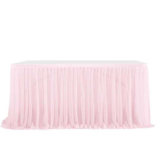 FANSU Tüll Tischrock, Tischrock Party Tisch Rock Deko Tischdecke Rund Rechteckig Tischdekoration für Geburtstag Kuchen Hochzeit Bankett Babyparty Taufe Weihnachten (Blassrosa,9FT/275x77cm) von FANSU