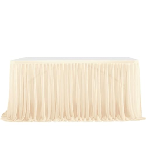 FANSU Tüll Tischrock, Tischrock Party Tisch Rock Deko Tischdecke Rund Rechteckig Tischdekoration für Geburtstag Kuchen Hochzeit Bankett Babyparty Taufe Weihnachten (Champagner,6FT/183x77cm) von FANSU