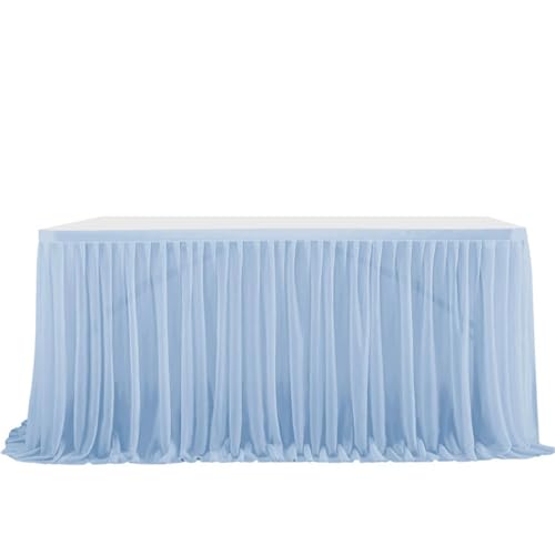 FANSU Tüll Tischrock, Tischrock Party Tisch Rock Deko Tischdecke Rund Rechteckig Tischdekoration für Geburtstag Kuchen Hochzeit Bankett Babyparty Taufe Weihnachten (Hellblau,9FT/275x77cm) von FANSU