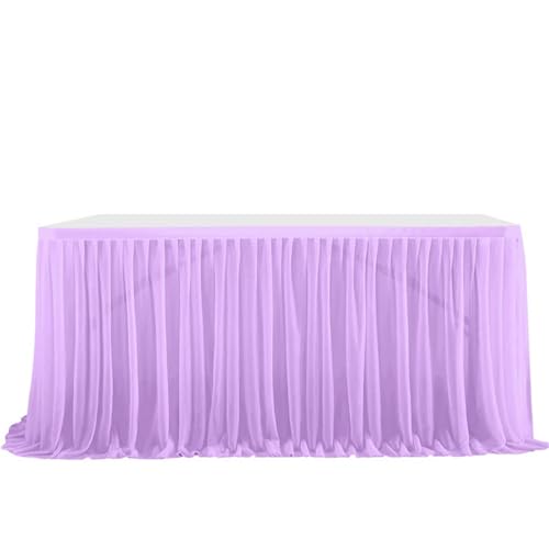 FANSU Tüll Tischrock, Tischrock Party Tisch Rock Deko Tischdecke Rund Rechteckig Tischdekoration für Geburtstag Kuchen Hochzeit Bankett Babyparty Taufe Weihnachten (Hellviolett,14FT/427x77cm) von FANSU