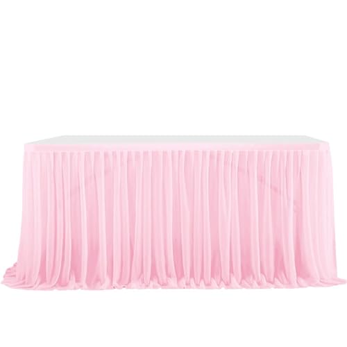 FANSU Tüll Tischrock, Tischrock Party Tisch Rock Deko Tischdecke Rund Rechteckig Tischdekoration für Geburtstag Kuchen Hochzeit Bankett Babyparty Taufe Weihnachten (Rosa,6FT/183x77cm) von FANSU