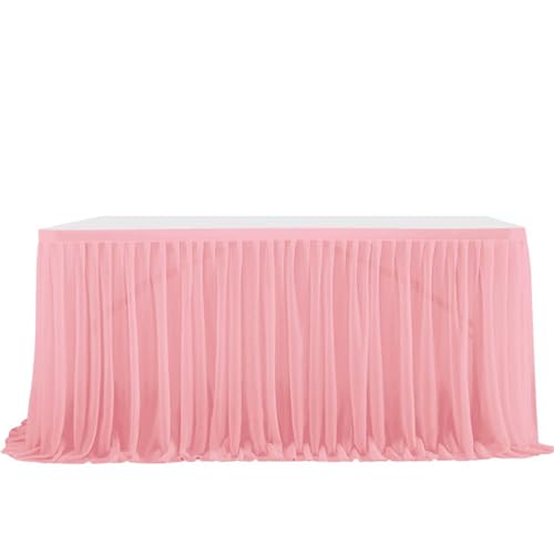 FANSU Tüll Tischrock, Tischrock Party Tisch Rock Deko Tischdecke Rund Rechteckig Tischdekoration für Geburtstag Kuchen Hochzeit Bankett Babyparty Taufe Weihnachten (Rosérosa,4FT/122x77cm) von FANSU