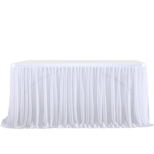 FANSU Tüll Tischrock, Tischrock Party Tisch Rock Deko Tischdecke Rund Rechteckig Tischdekoration für Geburtstag Kuchen Hochzeit Bankett Babyparty Taufe Weihnachten (Weiß,9FT/275x77cm) von FANSU
