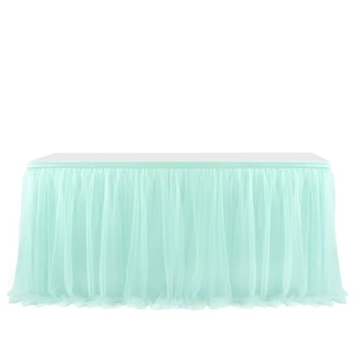 FANSU Tüll Tischrock, Tischrock Party Tisch Rock Deko Tischdecke Rund Rechteckig Tischdekoration für Kuchen Bankett Babyparty Taufe Hochzeit Weihnachten Geburtstag (Cyan,8FT/243x77cm) von FANSU