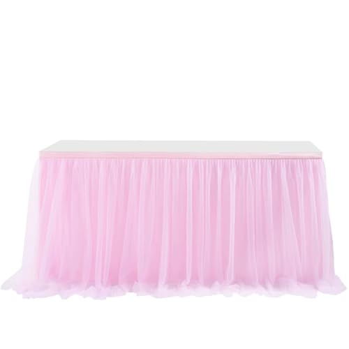 FANSU Tüll Tischrock, Tischrock Party Tisch Rock Deko Tischdecke Rund Rechteckig Tischdekoration für Kuchen Bankett Babyparty Taufe Hochzeit Weihnachten Geburtstag (Rosa,4FT/122x77cm) von FANSU