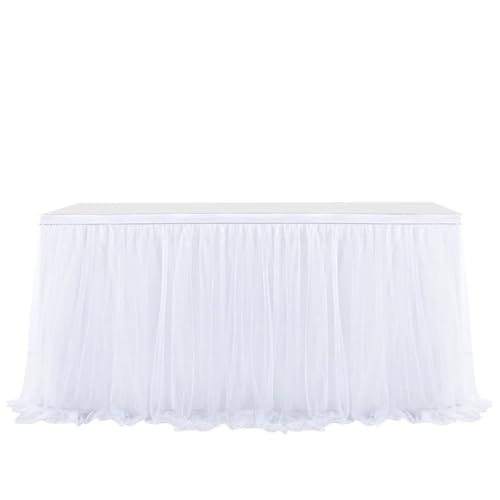 FANSU Tüll Tischrock, Tischrock Party Tisch Rock Deko Tischdecke Rund Rechteckig Tischdekoration für Kuchen Bankett Babyparty Taufe Hochzeit Weihnachten Geburtstag (Weiß,9FT/275x77cm) von FANSU