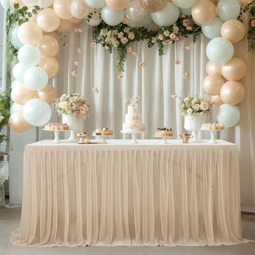 FANSU Tüll Tischrock,Tischrock Party Tisch Rock Deko Tischdecke Rund Rechteckig Tischdekoration für Geburtstag Kuchen Bankett Babyparty Taufe Hochzeit Weihnachten (Graubraun,9FT/275x77cm) von FANSU