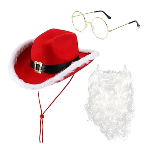 FANSWAN Weihnachtskostüm-Zubehör, Weihnachtsmann-Mütze, weißer Bart und Brille, Set, Weihnachtsmann, Cosplay, Kostüm, Festival, Partyzubehör FANSWAN Weihnachtskostüm-Zubehör, Weihnachtsmann-Mütze, weißer Bart und Brille, Set, Weihnachtsmann, Cosplay, Kostüm, Festival, Partyzubehör von FANSWAN