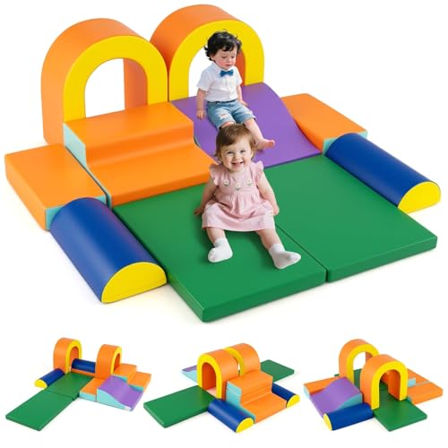 FANTASK 10 teilige Softbausteine, Riesenbausteine für Baby zum Krabbeln, Klettern & Rutschen, Schaumstoff Bausteine Indoor aus PU & Schaumstoff, Großbausteine XXL für Kleinkinder ab 1 Jahr (Orange) von FANTASK