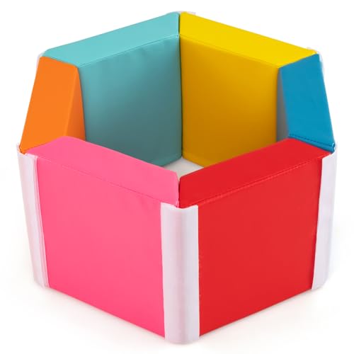 FANTASK 3 in 1 Schaumstoff Bausteine Kinder 6 TLG., Bällebad sechseckig mit abnehmbaren PU-Bezügen & Klettverschlüssen, Riesenbausteine Großbausteine XXL für Kinderzimmer von FANTASK