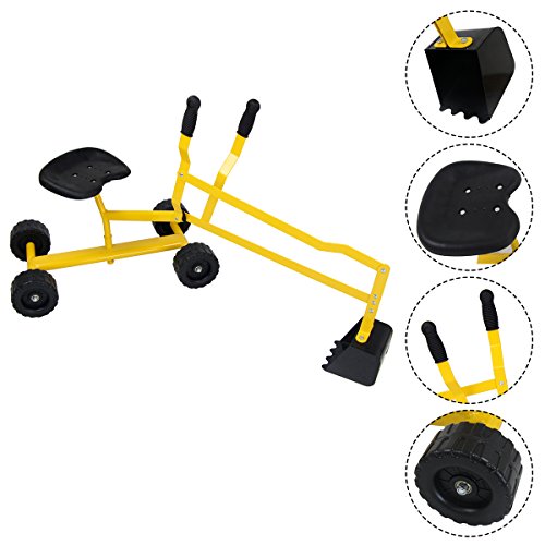 FANTASK 360° Sitzbagger mit Schaufel & Rädern bis 50KG, Kinder Bagger zum Draufsitzen Metall, Bagger Sandkasten, Aufsitzbagger Sandbagger (Gelb) von FANTASK