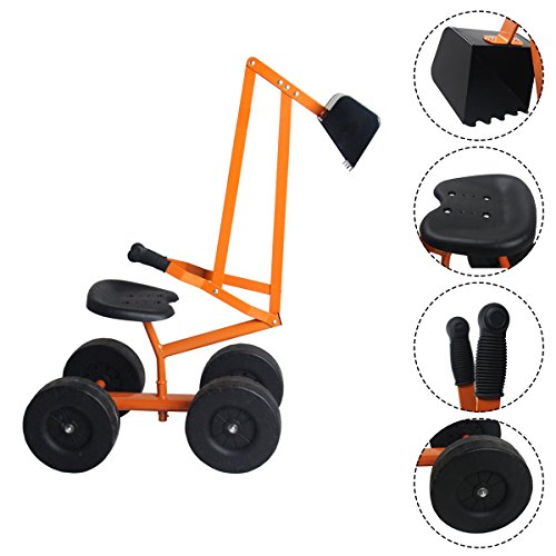 FANTASK 360° Sitzbagger mit Schaufel & Rädern bis 50KG, Kinder Bagger zum Draufsitzen Metall, Bagger Sandkasten, Aufsitzbagger Sandbagger (Orange) von FANTASK