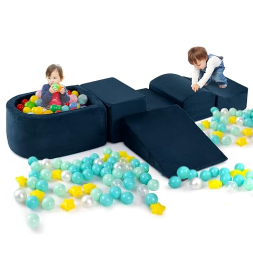 FANTASK 5 TLG. Großbausteine, Kletterblöcke Softbausteine mit Bällebad (Marineblau) von FANTASK