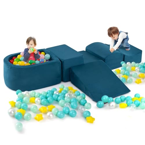 FANTASK 5 TLG. Schaumstoffbausteine zum Toben und Klettern, Kletterblöcke Großbausteine mit Bällebad (Blau) von FANTASK