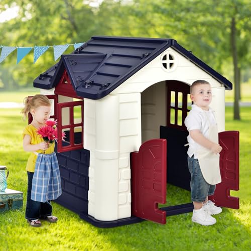 FANTASK 6 Personen Super-Luxus-Kinderspielhaus, Outdoor Großes Kinder Spielhaus Wasserdichtes für Familien 132 cm Hoch, Kinderhäuschen inkl. Spielzeugset und Regenschutzhülle(Blau) von FANTASK