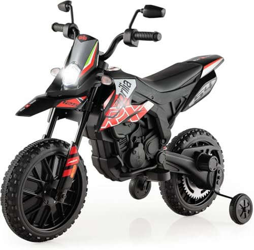 FANTASK Aprilia 12V Elektromotorrad für Kinder 5,5-6 km/h, Kindermotorrad mit Stützrädern & Musik & Scheinwerfer, Rote und Schwarze Motorrad für Kinder von 3 bis 8 Jahren FANTASK Aprilia 12V Elektromotorrad für Kinder 5,5-6 km/h, Kindermotorrad mit Stützrädern & Musik & Scheinwerfer, Rote und Schwarze Motorrad für Kinder von 3 bis 8 Jahren von FANTASK