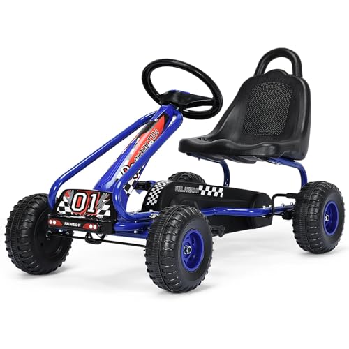 FANTASK Gokart ab 3 Jahren, Tretauto Tretfahrzeug mit verstellbarem Sitz und Handbremse, Go Cart bis 30 kg belastbar, Kinderfahrzeug (Blau) von FANTASK