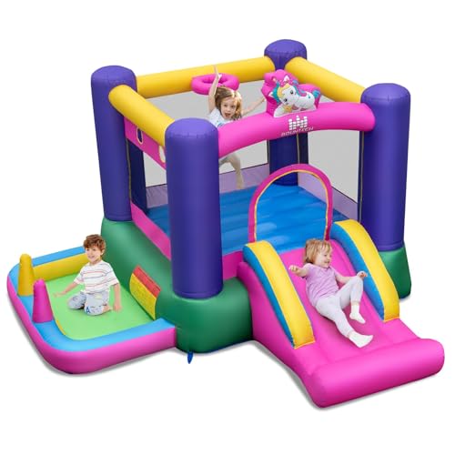 FANTASK Hüpfburg mit Rutsche, Sprungbereich, Basketballkorb, Bällebad, Ringwurfspiel & Wurfspiel, für Indoor und Outdoor, inkl. Tragetasche, Reparaturset, 296 x 287 x 183 cm von FANTASK