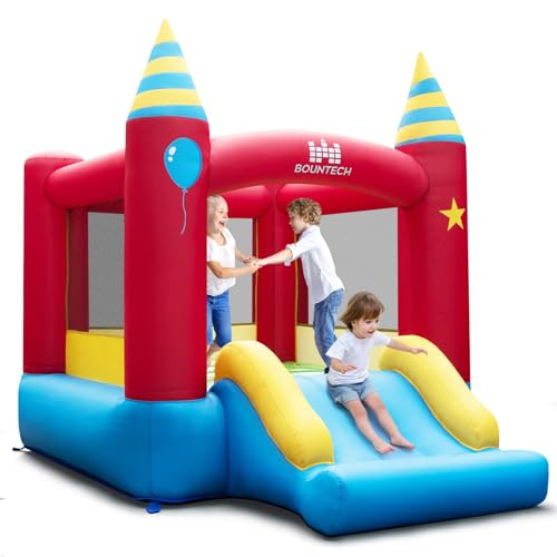 FANTASK Hüpfburg mit Rutsche für Kinder, Spielburg mit Netzwand, Aufblasbares Schloss, 260 x 190 x 205 cm von FANTASK