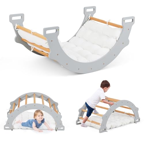 FANTASK Indoor Klettergerüst zum Wippen, Klettern und Krabbeln, Kletterdreieck mit weichem Kissen für Kinder ab 3 Jahre (Grau) von FANTASK