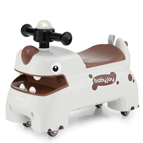 FANTASK Kinderauto, Rutschauto Dinosaurier mit Stauraum unter dem Sitz, Rutschfahrzeug mit Lichter & Musik & Hupe, Baby Walker für Jungen & Mädchen ab 18 Monaten (weiß) von FANTASK