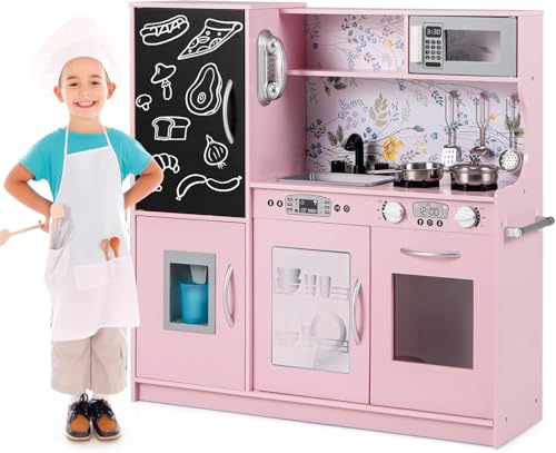 FANTASK Kinderküche aus Holz, Prinzessinnenspielküche mit Zubehör & Tafel, Spielzeugküche mit Mikrowelle & Eismaschine, rosa Küche für Mädchen ab 3 Jahren FANTASK Kinderküche aus Holz, Prinzessinnenspielküche mit Zubehör & Tafel, Spielzeugküche mit Mikrowelle & Eismaschine, rosa Küche für Mädchen ab 3 Jahren von FANTASK