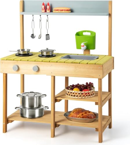 FANTASK Matschküche für Kinder Outdoor & Indoor, Spielküche mit Haken & abnehmbarem Regal, Kinderküche Holz mit Wasserfunktion, Gartenküche Geschenke für Kinder ab 2 Jahren, Natur FANTASK Matschküche für Kinder Outdoor & Indoor, Spielküche mit Haken & abnehmbarem Regal, Kinderküche Holz mit Wasserfunktion, Gartenküche Geschenke für Kinder ab 2 Jahren, Natur von FANTASK