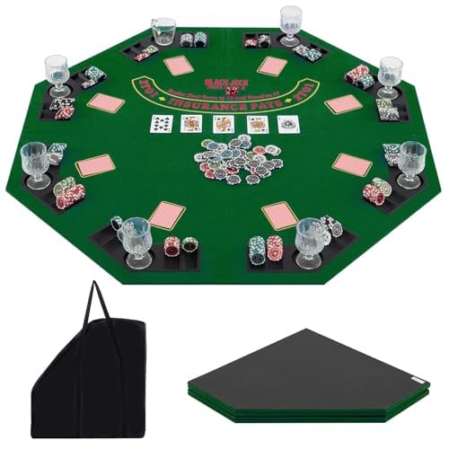 FANTASK Pokermatte 120 x 120 cm, Texas Holdem, Pokertisch-Auflage faltbar für 8 Spieler mit Getränkehaltern, grün von FANTASK