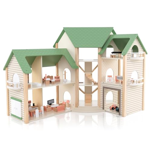 FANTASK Puppenhaus Holz, Dollhouse 83 cm Hoch mit 36 Möbelstücken und Zubehör, Puppenvilla mit 6 Zimmern & Terrasse & Garage, Puppenstube Geschenk für Mädchen ab 3 Jahren FANTASK Puppenhaus Holz, Dollhouse 83 cm Hoch mit 36 Möbelstücken und Zubehör, Puppenvilla mit 6 Zimmern & Terrasse & Garage, Puppenstube Geschenk für Mädchen ab 3 Jahren von FANTASK