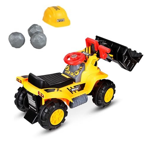 FANTASK Sitzbagger mit Steinen und Helm, Kinderbagger mit eingebautem Staufach, Baggerspielzeug mit 4 Soundtasten, Aufsitzbagger für Kinder ab 3 Jahren von FANTASK