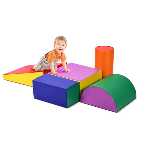 FANTASK Softbausteine, 5 TLG. Bauklötze zum Toben und Klettern, Großbausteine Mehrfarbig, Schaumstoffbausteine aus Schaumstoff, Riesenbausteine für Babys & Kleinkinder (Mehrfarbig) von FANTASK