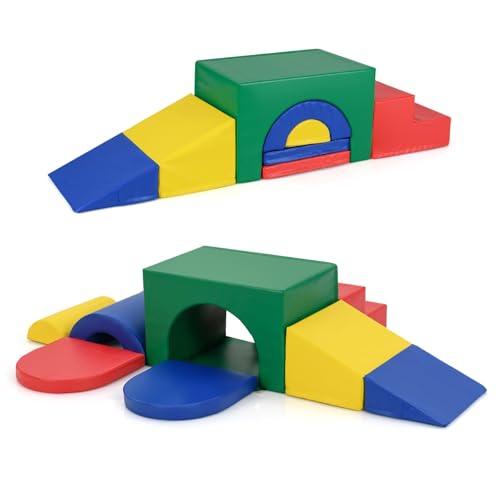 FANTASK Softbausteine aus Schamstoff, 7 teilige Großbausteine XXL aus PU zum Rutschen, Krabbeln & Klettern, Schaumstoffbausteine, Riesenbausteine Indoor für Kinder ab 1 Jahr (Grün) von FANTASK