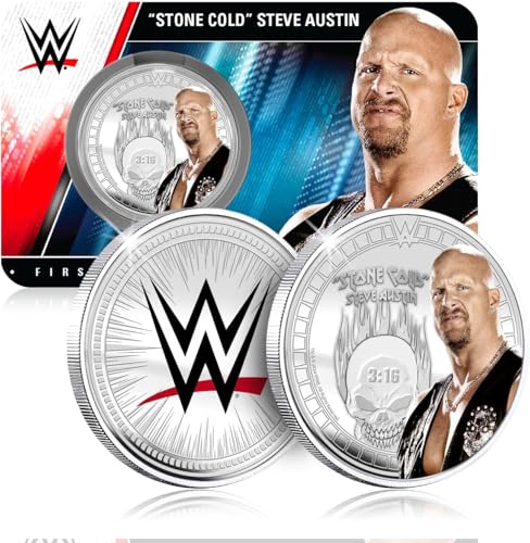 FANTASY CLUB Stone Cold Steve Austin WWE 32 mm Offizielle Sammelmünze – Hommage an Rattlesnake und 6 Mal Weltmeister – limitierte Auflage für Fans und Sammler von FANTASY CLUB