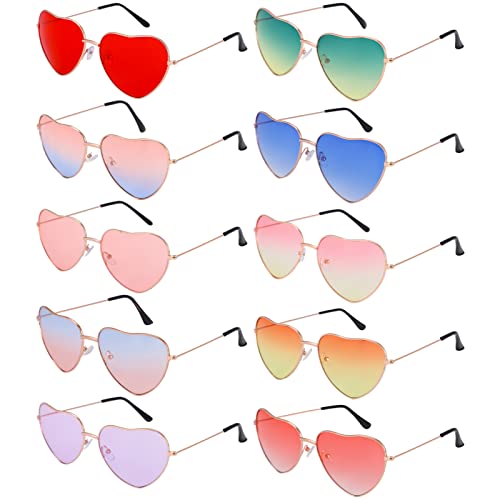 FANTESI 10 Paare Herz Brille,Hippie Brille,Hippie Sonnenbrillen,Herz Sonnenbrille, Partybrille, Retro Hippie Sonnenbrille für Herren Damen Party Kostümzubehör von FANTESI