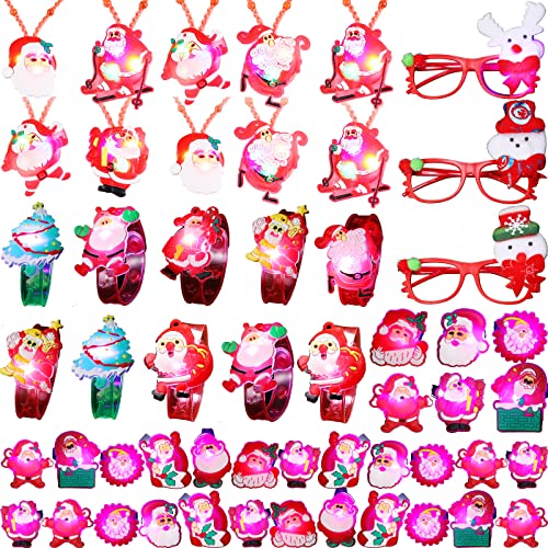 10 Stück leuchtende Weihnachts-Halsketten-Lichter, 30 Stück Blitzringe, 10 Stück LED-Armbänder, 3 Stück Gläser mit Weihnachtsmann, Weihnachtsbaum, Schneemann-Anhänger für Kinder, Weihnachtsgeschenke, von FARUTA