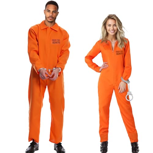 FARYODI Orangenes Häftling Kostüm für Herren,Damen - Gefängnis Kleidung,Herren Gefangener, Erwachsener Jailbird Entflohener Insassenanzug,Karneval,Halloween OrangeJumpsuit-XL von FARYODI