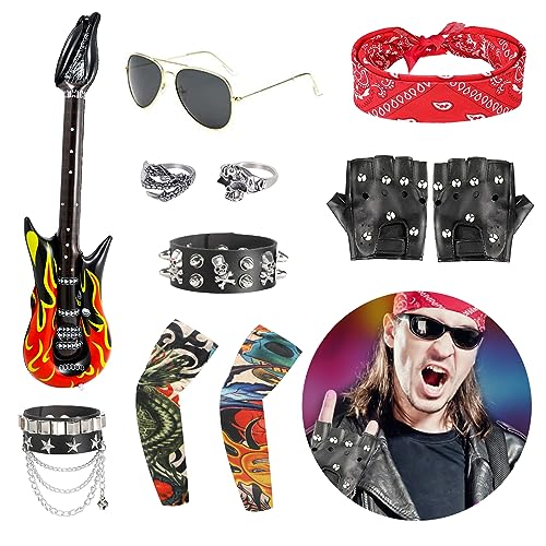 FASBET 11 Stück Rocker Kostüm Herren Rockstar Kostüm Kinder, enthält 1 Brille 2 Ärmel 2 Ringe 2 Armbänder 2 Handschuhe 1 aufblasbare Gitarre 1 Stirnband, Punk Rock Star Fancy Dress Kinder Jungen FASBET 11 Stück Rocker Kostüm Herren Rockstar Kostüm Kinder, enthält 1 Brille 2 Ärmel 2 Ringe 2 Armbänder 2 Handschuhe 1 aufblasbare Gitarre 1 Stirnband, Punk Rock Star Fancy Dress Kinder Jungen von FASBET