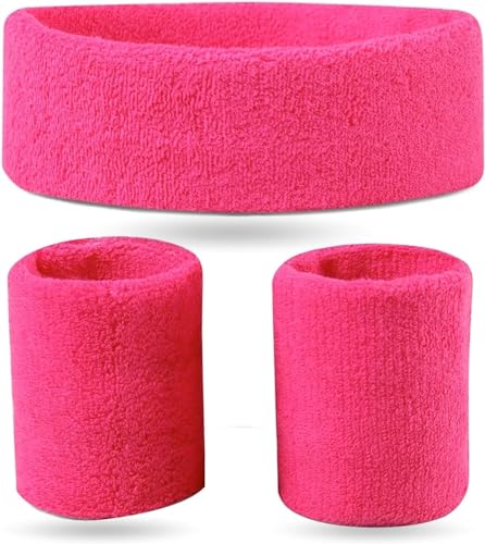 FASCHINFEVER 3er Set Schweißband & Stirnband Set pink - Vokuhila-Outfits & Retro der 80er und 90er - Accessoire für Fasching und Karneval FASCHINFEVER 3er Set Schweißband & Stirnband Set pink - Vokuhila-Outfits & Retro der 80er und 90er - Accessoire für Fasching und Karneval von FASCHINFEVER
