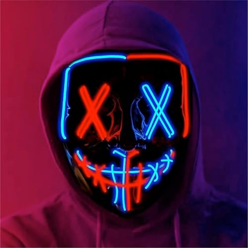 3x LED Purge Maske blau/rot - Kostümmaske steuerbar für Halloween, Fasching & Karneval als Kostüm für Herren & Damen (Farbauswahl) (3x blau/rot) von FASCHINFEVER