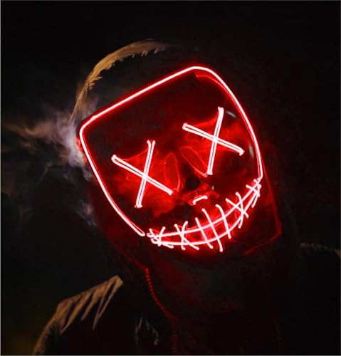 3x LED Purge Maske rot - Kostümmaske steuerbar für Halloween, Fasching & Karneval als Kostüm für Herren & Damen (Farbauswahl) (3x rot) von FASCHINFEVER