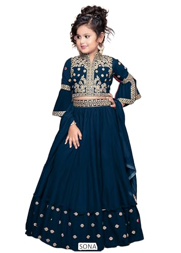FASHION BAZAR 365 Indian Kids Wear Fuchs-Georgette-Stoff Sentis Arbeit Partywear 13702, Blau, 32 von FASHION BAZAR 365