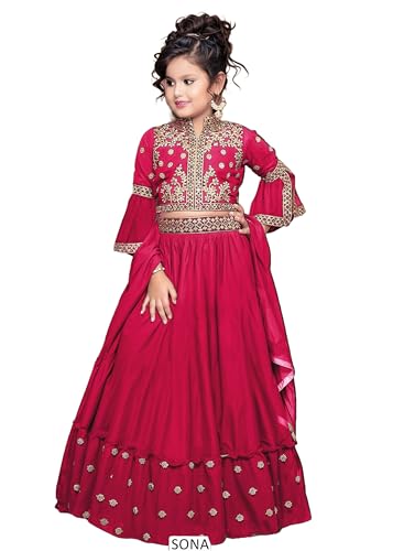 FASHION BAZAR 365 Indian Kids Wear Fuchs-Georgette-Stoff Sentis Arbeit Partywear 13702, Pink 1, 30 von FASHION BAZAR 365