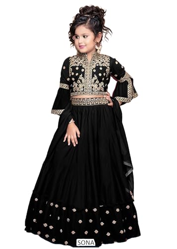 FASHION BAZAR 365 Indian Kids Wear Fuchs-Georgette-Stoff Sentis Arbeit Partywear 13702, Schwarz, 36 von FASHION BAZAR 365