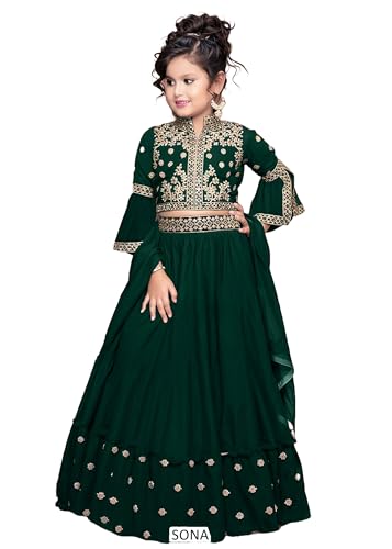 FASHION BAZAR 365 Indian Kids Wear Fuchs-Georgette-Stoff Sentis Arbeit Partywear 13702 (Grün, 32) von FASHION BAZAR 365