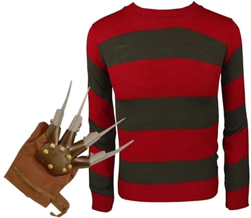 FASHION FAIRIES Herren Klauen-Handschuh, Entdeckerhut, rot/grün, Pullover-Set, Horror-Spikes, Kostüm, Freddy der Krüger, Albtraum, Halloween, Fasching, Karneval, Feier, Kostüm-Set FASHION FAIRIES Herren Klauen-Handschuh, Entdeckerhut, rot/grün, Pullover-Set, Horror-Spikes, Kostüm, Freddy der Krüger, Albtraum, Halloween, Fasching, Karneval, Feier, Kostüm-Set von FASHION FAIRIES
